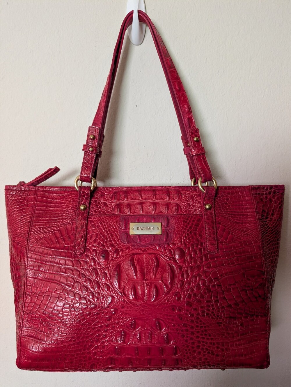 Brahmin Red Croc-Embossed Leather Tote